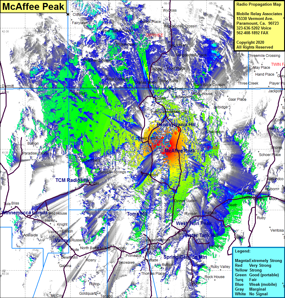 heat map radio coverage McAffee Peak